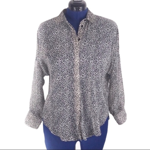 NWT Topshop US 6 white/black semi sheer star pattern button‎ up blouse top